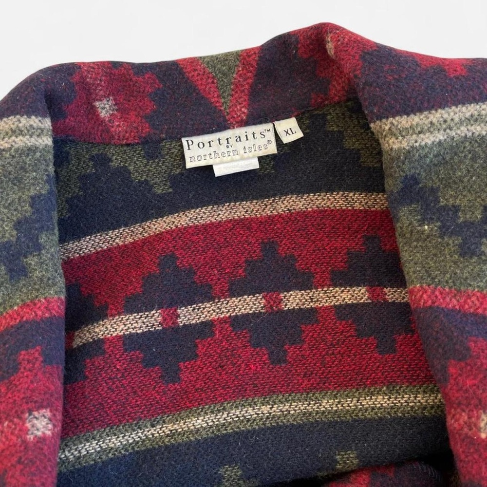 Vintage Portraits by Northern Isles Wool Aztec Southwestern Red Green Jacket - Picture 2 of 7
